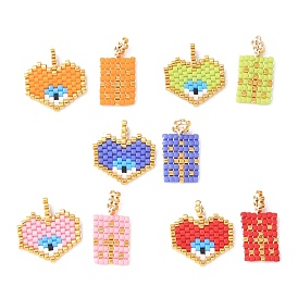 2шт. стеклянный бисер ручной работы с узором для ткацкого станка Miyuki, кулон в виде сердца со злым глазом и прямоугольный кулон в комплекте, с золотой петлей