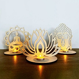 Bougeoirs en bois bouddhisme, décoration de la maison, centre de table, tête de Bouddha/forme de fleur
