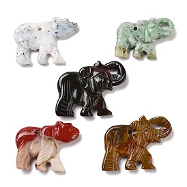 Natural Red Jasper/Unakite/Black Agate/Agate Animal Carved Pendants, Elephant Charms