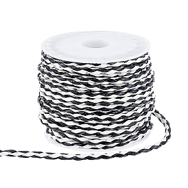 PandaHall Elite 7 Yards Imitation Leather Braided Cords, Round, Black & White, with 1Pc Plastic Spools