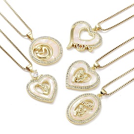 Colliers avec pendentif en laiton et zircone cubique transparent, pour la fête des mères, collier coquillage avec chaînes en acier inoxydable doré