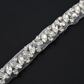 Glass Crystal Hotfix Rhinestone Trimming, with Hot Melt Adhesive Stick & Alloy Settings, for DIY Bridal Belt
