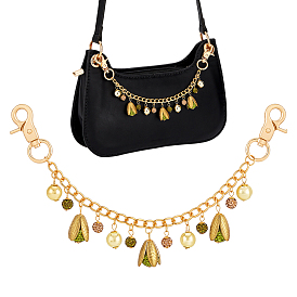 Подвески-цветы из полимерной глины со стразами, зеленые, алюминиевые, витые, панцирные, декоративные цепочки для сумок, с сплава шарнирного когтя омара застежками