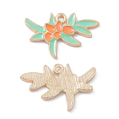 Alloy Enamel Pendants, Light Gold, Leaf Charm