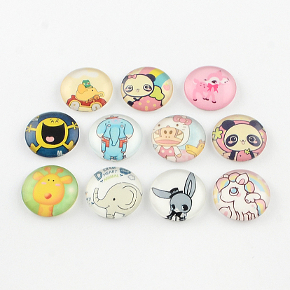 Glass Flatback Cabochons for DIY Projects, Half Round with Animal Pattern