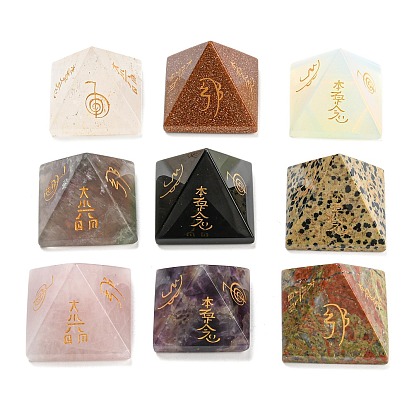 Natural & Synthetic Gemstone Pyramid Healing Figurines, Reiki Stones Statues for Energy Balancing Meditation Therapy