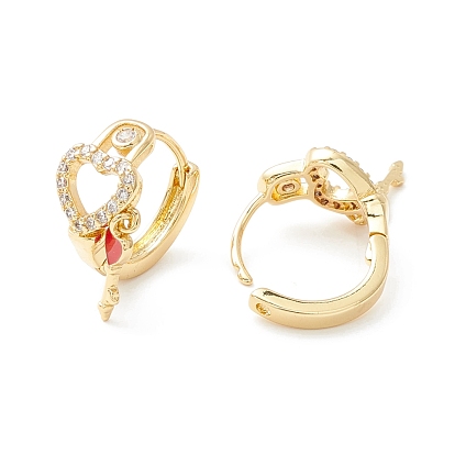 Прозрачные серьги-кольца с замком в виде сердца из кубического циркония и эмалью для женщин, без кадмия, без никеля и без свинца, реальный 18 k позолоченный
