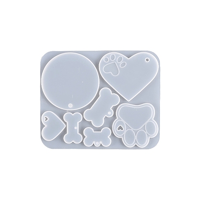 DIY Paw Print & Bone & Round & Heart Pendant Silicone Molds, Resin Casting Molds, For UV Resin, Epoxy Resin Craft Making, Pet Theme