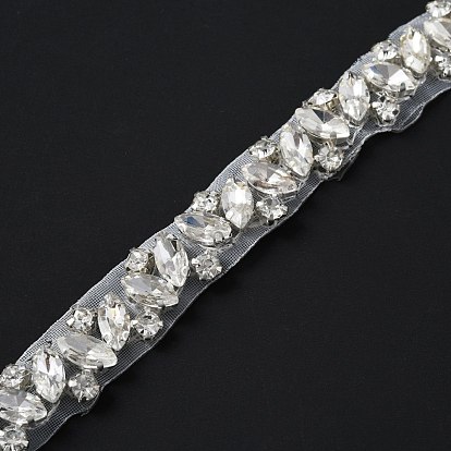Glass Crystal Hotfix Rhinestone Trimming, with Hot Melt Adhesive Stick & Alloy Settings, for DIY Bridal Belt