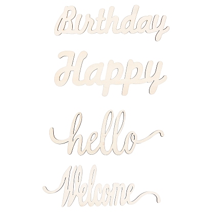 Wooden Ornaments, with Jute Twine, for Party Gift Home Decoration, Happy Birthday and Hello & Welcome