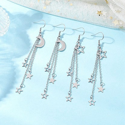 304 серьги-кисточки в форме звезды и луны из нержавеющей стали для женщин, цвет нержавеющей стали
