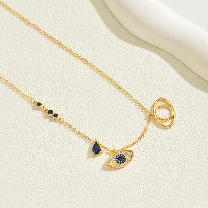 Ожерелье с подвеской из латуни с микропаве и кубическим цирконием для женщин, злые глаза