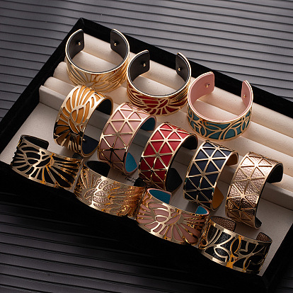 304 браслеты-манжеты из нержавеющей стали и искусственной кожи, широкие браслеты для женщин, золотые