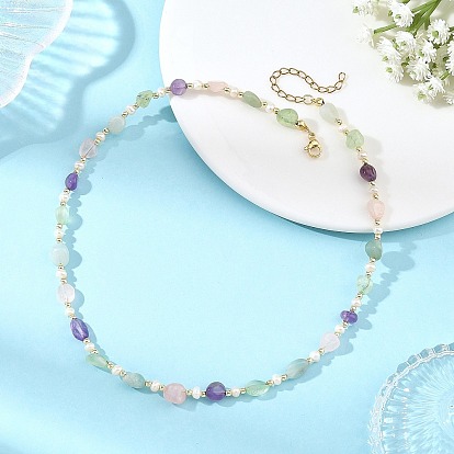 Natural Amethyst & Rose Quartz & Amazonite & Prehnite & Freshwater Pearl Beaded Necklaces, Nuggets