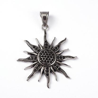 316 Surgical Stainless Steel Big Pendants, Sun, with Rhinestones, 50x44x5.5mm, Hole: 10x6mm