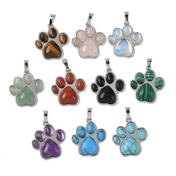 Драгоценный камень подвески, латунные подвески в виде отпечатков лап, платина, стойки покрытие