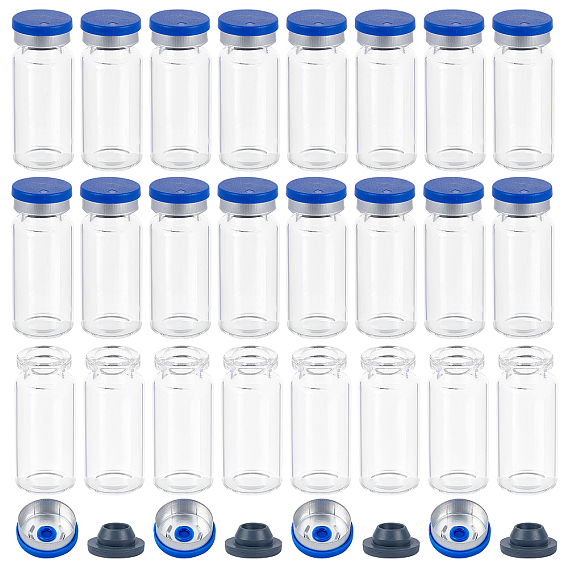 Glass Bottles, Refillable Bottle, with Borosilicate Caps, Plastic Stopper, Plastic Aluminum Flip off Caps and Rubber Stoppers