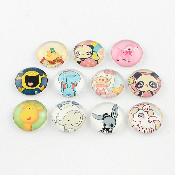 Glass Flatback Cabochons for DIY Projects, Half Round with Animal Pattern