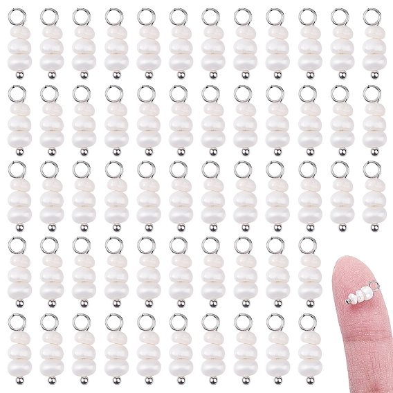 60Pcs Natural Cultured Freshwater Pearl Potato Beaded Charms, with Brass Loops, Antique White