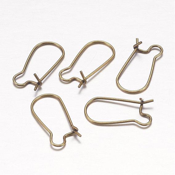 Brass Hoop Earrings Findings Kidney Ear Wires, 18 Gauge, 20x10mm, Pin: 1mm