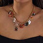 Halloween Alloy Enamel Spider Pumpkin Multi Pendant Bib Necklaces for Women, with Rhinestone and Glass, Colorful