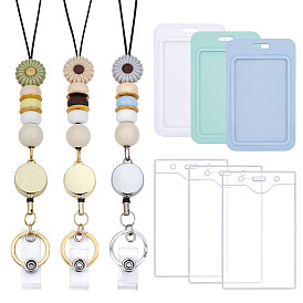 Выдвижная катушка для значков из дерева и силикона с цепями, ремешок на шею с ремешком для держателя удостоверения личности