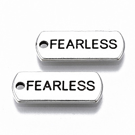 Tibetan Style Alloy Pendants, Lead Free & Cadmium Free, Inspirational Message Charms, Rectangle with Word Fearless
