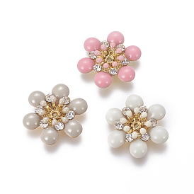 Шапочки и конусы для бусин, латунные, с эмалью и стразами, цветок