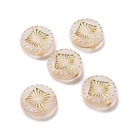 Transparent Acrylic Beads, Golden Metal Enlaced, Flat Round, Frosted