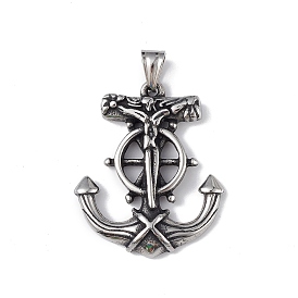 304 Stainless Steel Pendants, Anchor with Helm & Crucifix Cross