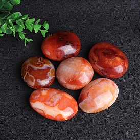 Natural Red Agate Oval Palm Stone Reiki Polished Healing Pocket Worry Stone, for Anxiety Stress Relief Therapy