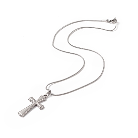 304 Stainless Steel Snake Chain Necklaces, Religion Cross Pendant Necklace, with Lobster Claw Clasp