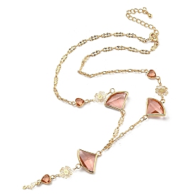 Faceted Fan & Heart Glass Pendant Necklaces, Brass Chain Neckalces