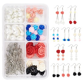 SUNNYCLUE DIY Flower Dangle Earring Making Kits, Including Resin & Glass Pearl Beads, Brass Cable Chains & Earring Hooks, Iron Findings