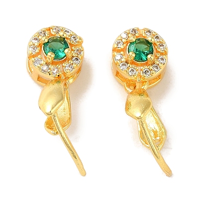 Rack Plating Brass Pave Cubic Zirconia Ice Pick Pinch Bails, Cadmium Free & Lead Free, Flat Round