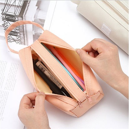 Oxford Cloth Large Capacity Storage Pencil Pouch, Pen Holder, 2-Layer Style, for Office & School Supplies, Rectangle with Stripe Pattern