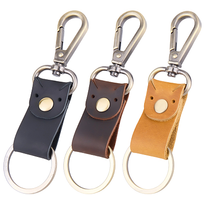 3 шт. 3 брелоки из коровьей кожи и сплава разных цветов, с поворотными застежками, платина