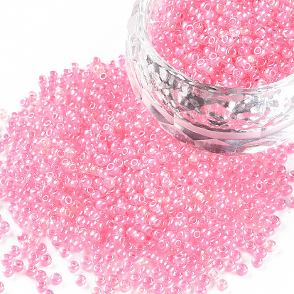 Grade A Round Glass Seed Beads, Transparent Inside Colours, Luster Plated