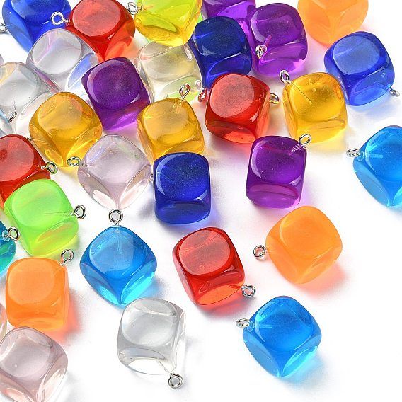 36 шт 9 цвета прозрачные подвески из смолы, с платиновыми тоновыми железными петлями, подвески диагонального куба