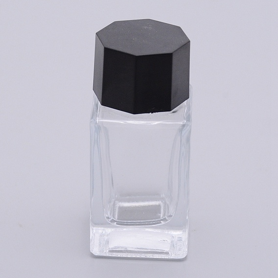 Glass Fountain Pen Ink Bottle, with ABS Plastic Bottle Cap, Cuboid