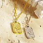 304 Stainless Steel Pendant Necklaces, Rectangle with Butterfly