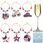 6Pcs Glass Wine Glass Charms, with Alloy Enamel Pendants, Independence Day, Golden