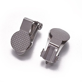 Stainless Steel Clip-on Earring Findings, with Round Flat Pad