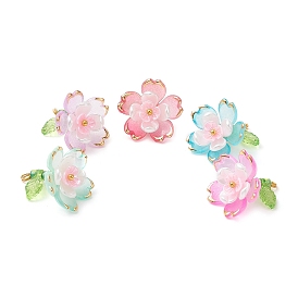 Прозрачные акриловые подвески, со стеклянными бисеринами, цветок, золотой металл обвитыми