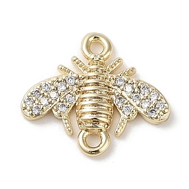 Brass Micro Pave Clear Cubic Zirconia Connector Charms, Bees Link