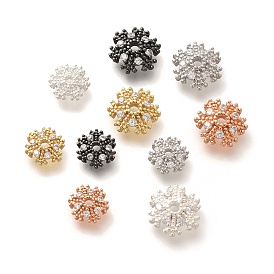 Rack Plating Brass Micro Pave Clear Cubic Zirconia Bead Caps, Long-Lasting Plated, Lead Free & Cadmium Free, Snowflake