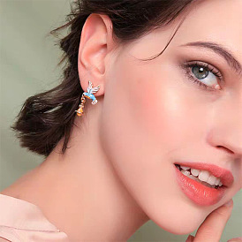 Alloy Inlaid Diamond Oil Bird Earrings - Fashion Street Snap Ear Drops.