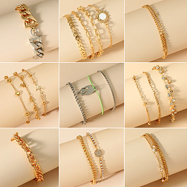 Bold Geometric Beaded Set: Zirconia Bracelet, Chunky Chain Anklet & Multi-Layered Foot Jewelry for Women