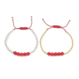 2шт. браслеты из натурального и окрашенного малайзийского нефрита, сплава и латунных бусин, с нейлоновой нитью