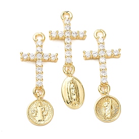 Латунные микропаве прозрачные подвески с фианитом, стойки покрытие, долговечный, без свинца и без кадмия, крестик